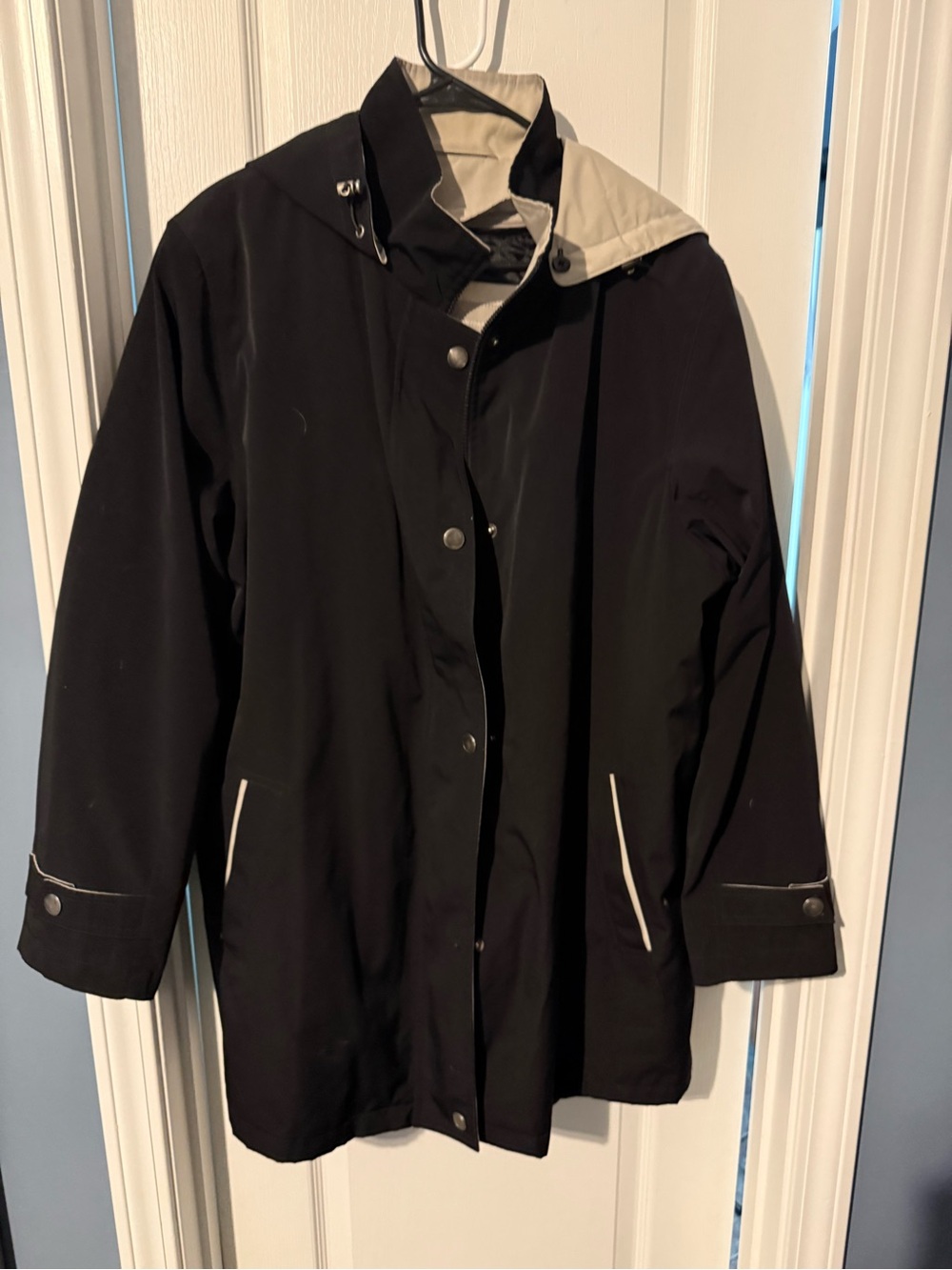 croft & barrow Black Hooded Trench Coat with Cream Lining